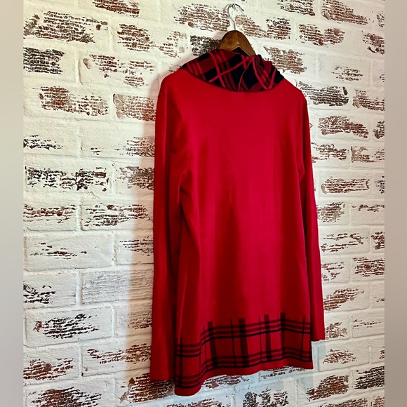 Kim Rogers Plaid Trimmed Sweater & Scarf Set Red Knit Long Sleeve Christmas Sz L - Picture 6 of 10